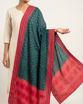 Teal Green & Crimson Red Floral Sambalpuri Single Ikat Cotton Dupatta