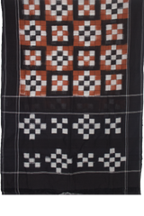 Ethnica Handwoven Ikat Checkered Cotton Saree - Black & Rust