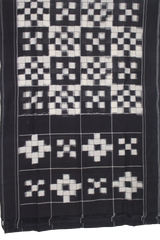Midnight Black & Ivory White Grid Telia Rumal Double Ikat Cotton Saree