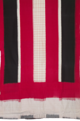 Crimson Red & Jet Black Geometric Grid Telia Rumal Double Ikat Cotton Saree