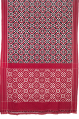 Crimson Red & Jet Black Geometric Grid Telia Rumal Double Ikat Cotton Saree