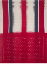 Crimson Red & Off-White Geometric Striped Sambalpuri Single Ikat Cotton Saree