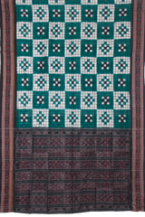 Green White Check Handloom Cotton Bichitrapuri Sambalpuri Saree.