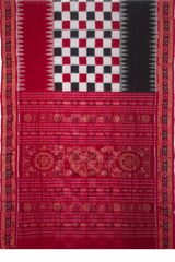 Crimson Red & Jet Black Pasapalli Checkerboard Bichitrapuri Double Ikat Cotton Saree