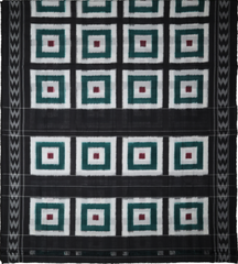 Jet Black & Ivory White Geometric Telia Rumal Double Ikat Cotton Dupatta