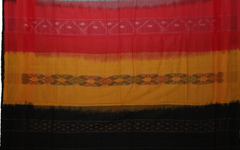 Slate Grey & Crimson Red Geometric Sambalpuri Single Ikat Cotton Saree