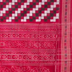 Red Black Check Handloom Cotton Pochampally Saree.