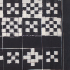 Midnight Black & Ivory White Grid Telia Rumal Double Ikat Cotton Saree