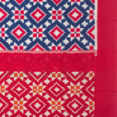Indigo Blue & Crimson Red Geometric Pochampally Double Ikat Cotton Saree
