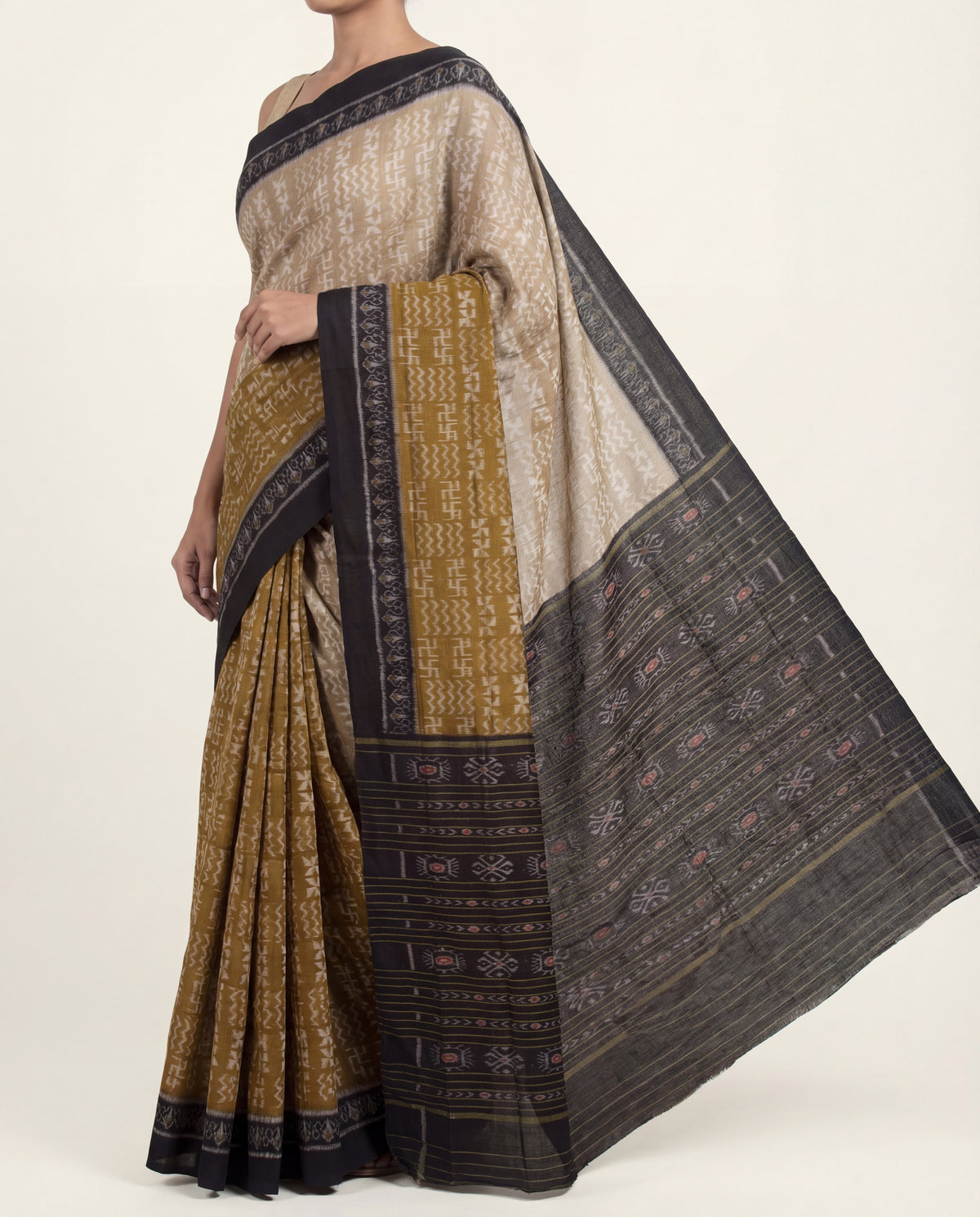 Green  Handloom Cotton Sambalpuri Saree.
