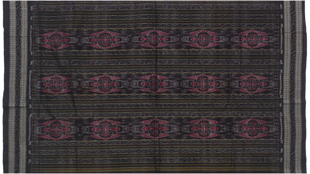 Off-White & Charcoal Black Geometric Sambalpuri Double Ikat Cotton Saree