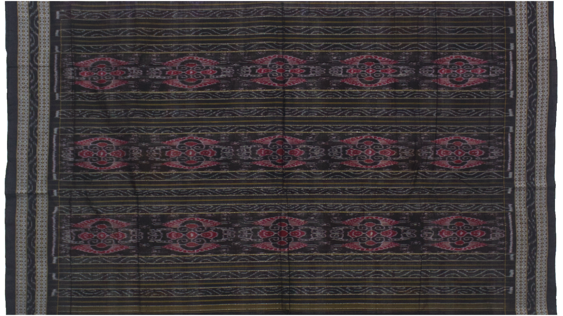 Off-White & Charcoal Black Geometric Sambalpuri Double Ikat Cotton Saree