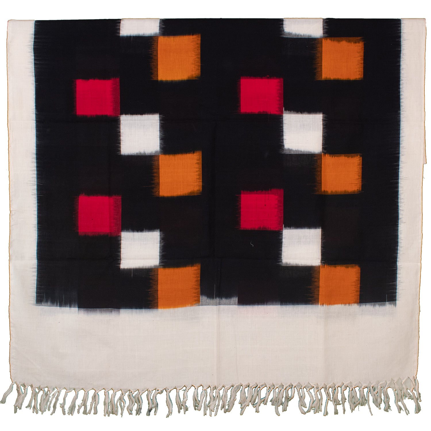 Jet Black & Madder Red Geometric Telia Rumal Double Ikat Cotton Dupatta