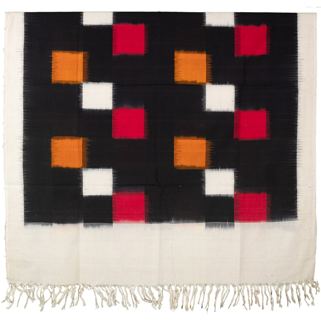 Jet Black & Madder Red Geometric Telia Rumal Double Ikat Cotton Dupatta