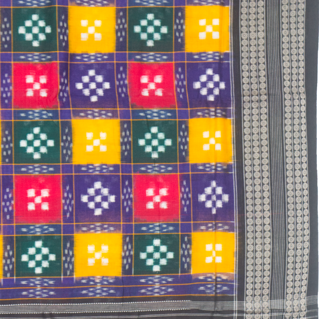 Vibrant Handloom Ikat Saree with Checkered Body & Traditional Pallu