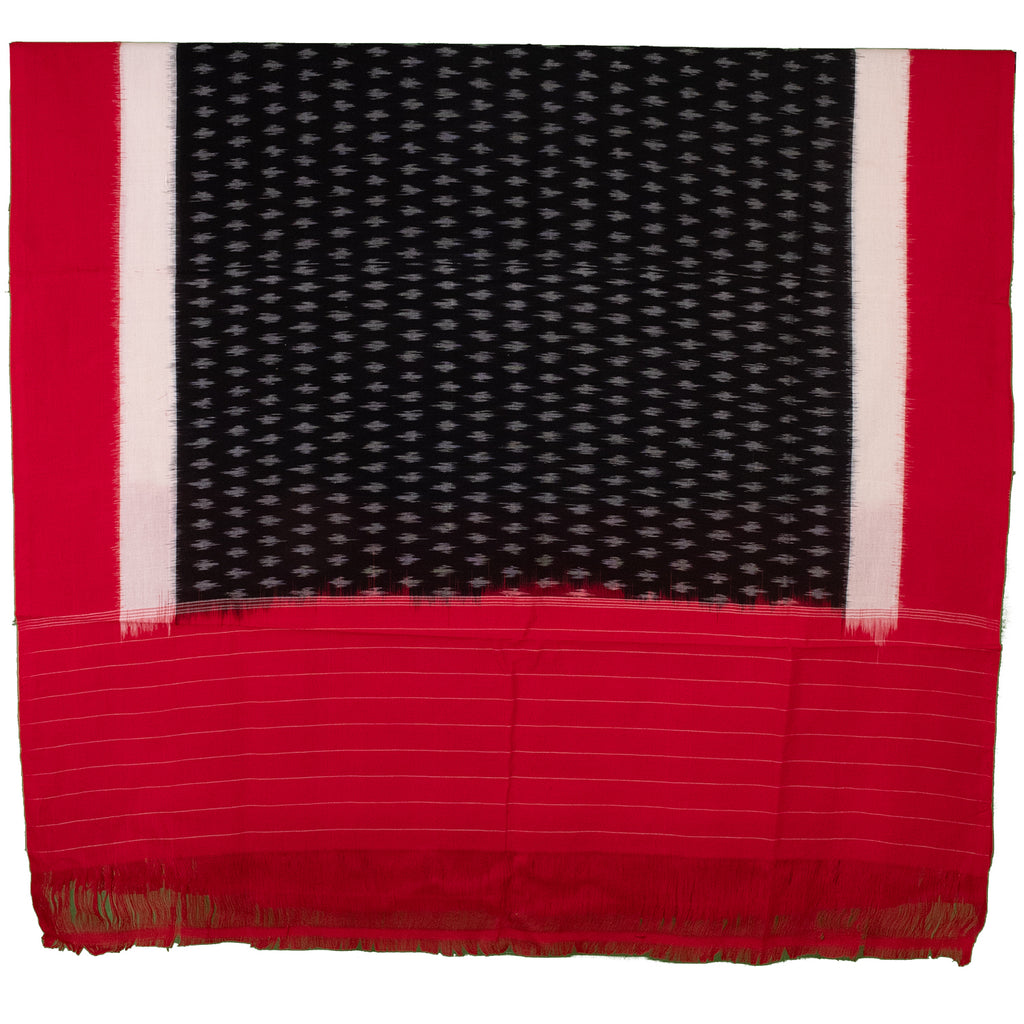 Jet Black & Cherry Red Star Geometric Sambalpuri Single Ikat Cotton Dupatta
