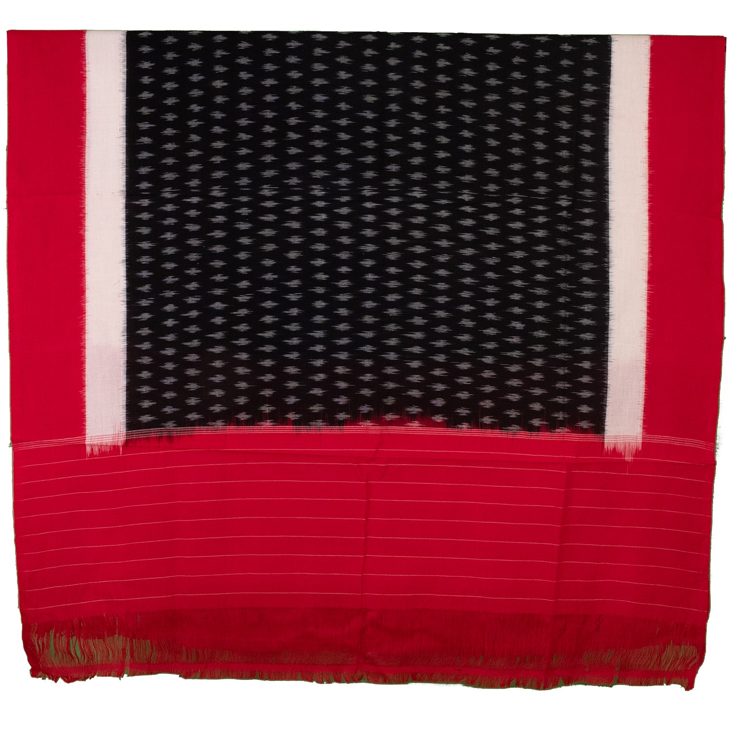 Jet Black & Cherry Red Star Geometric Sambalpuri Single Ikat Cotton Dupatta