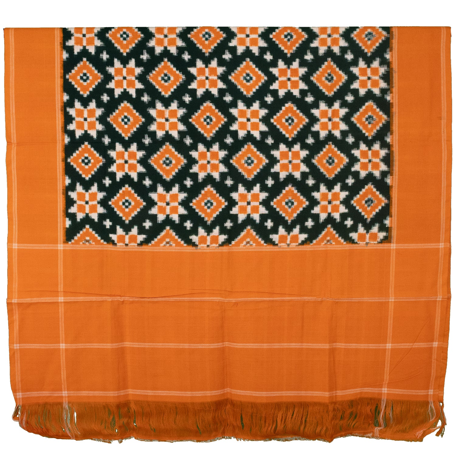 Mustard Yellow & Forest Green Geometric Sambalpuri Single Ikat Cotton Dupatta