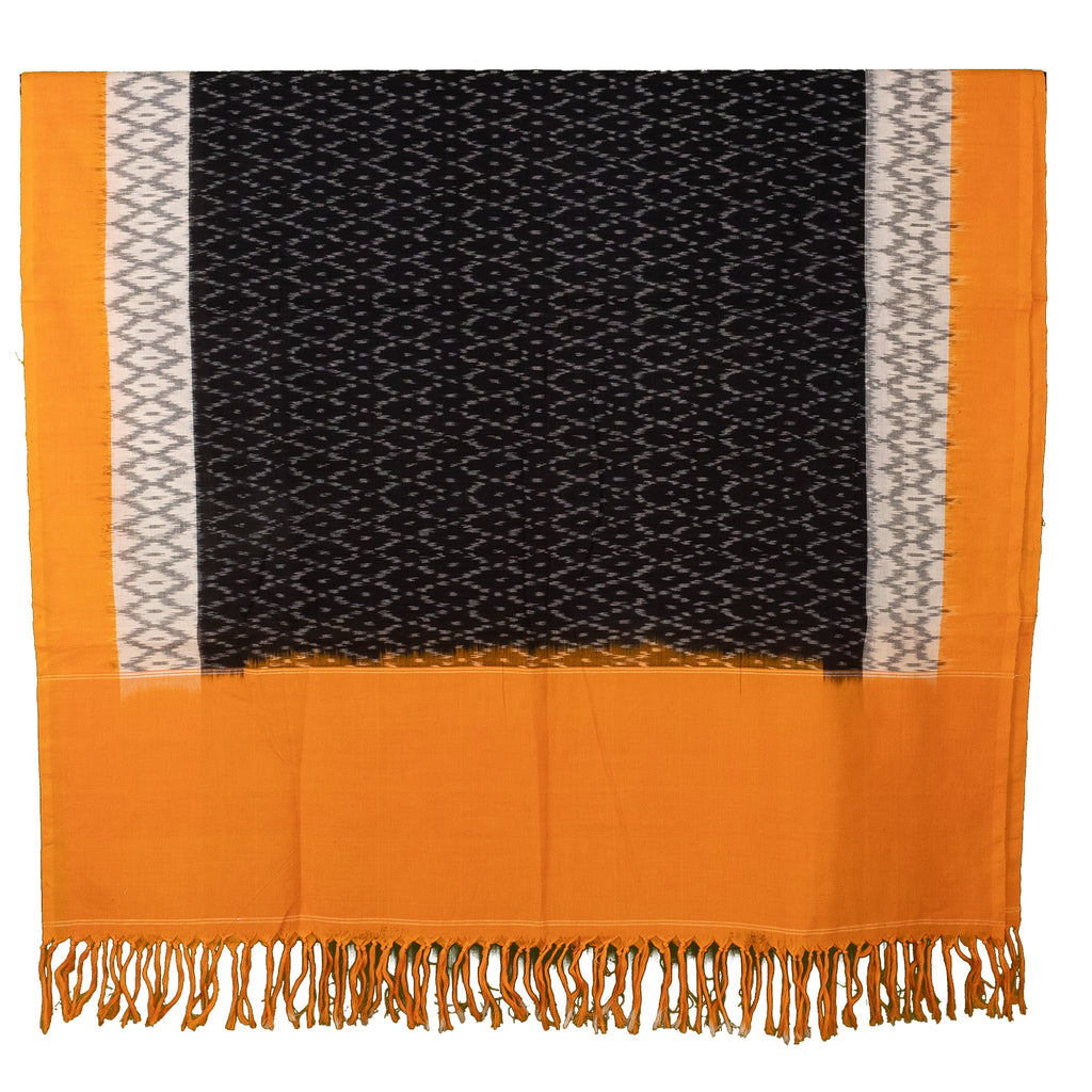 Jet Black & Turmeric Yellow Geometric Sambalpuri Single Ikat Cotton Dupatta