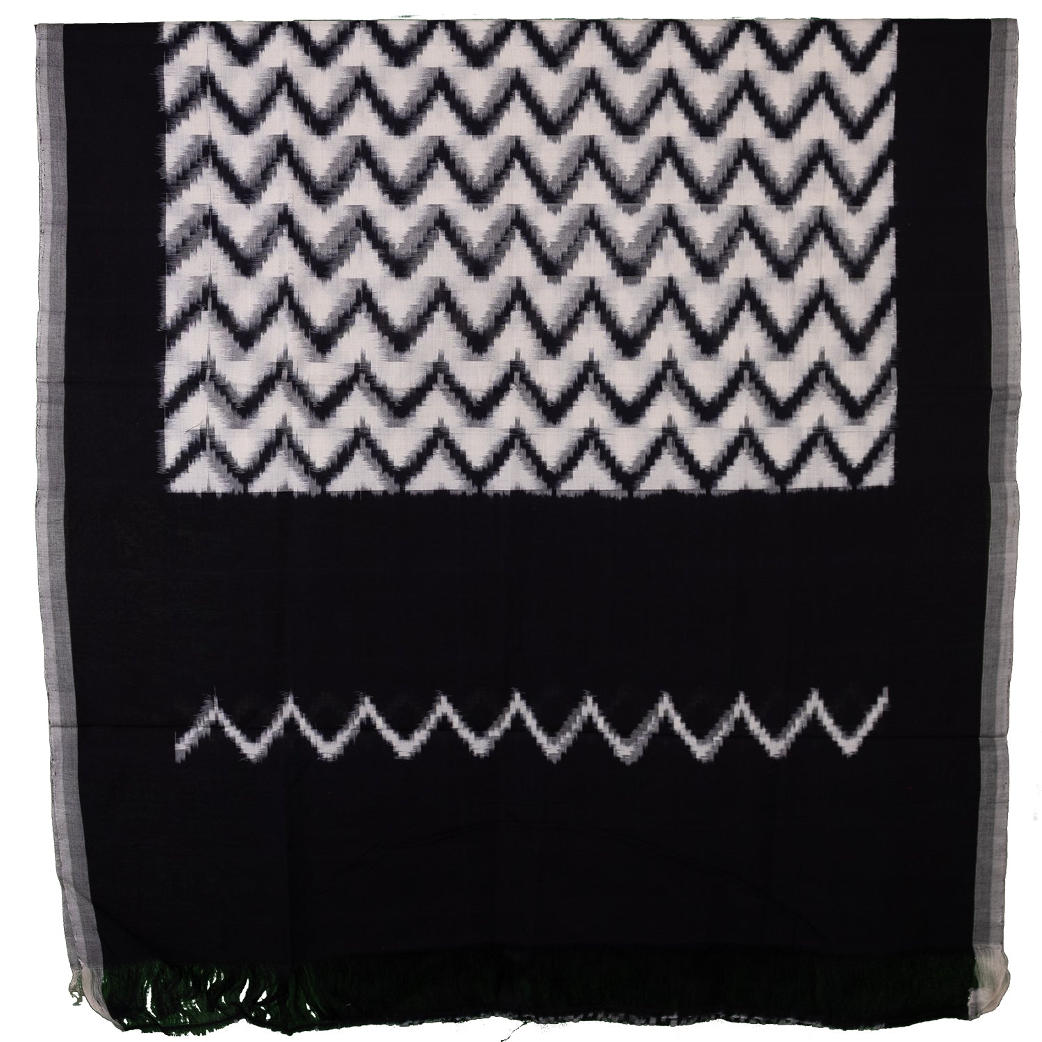 Ethnica Black & White Ikat Zig-Zag Handloom Dupatta