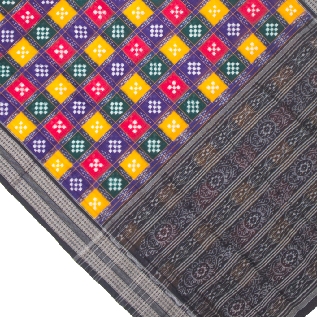 Vibrant Handloom Ikat Saree with Checkered Body & Traditional Pallu