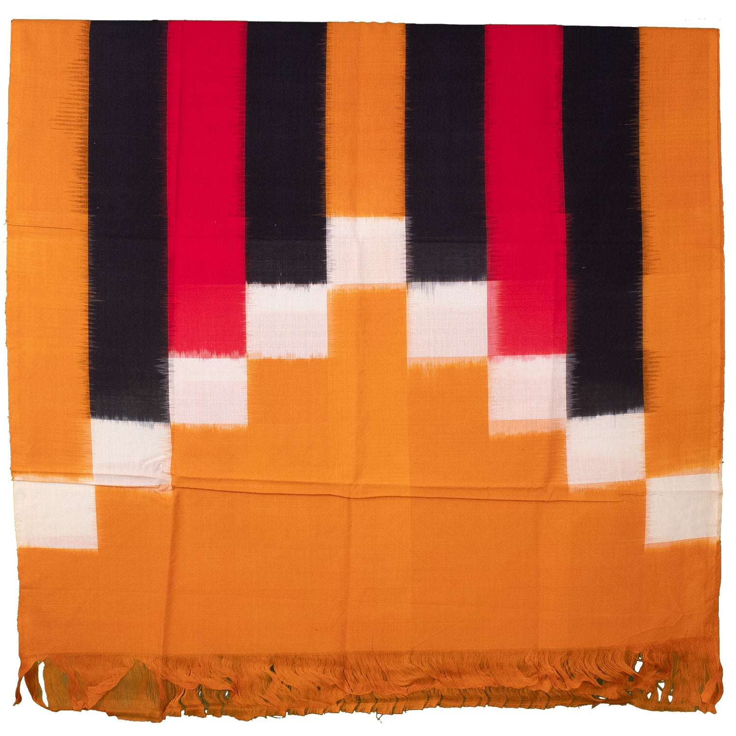Mustard Yellow & Jet Black Geometric Sambalpuri Double Ikat Cotton Dupatta