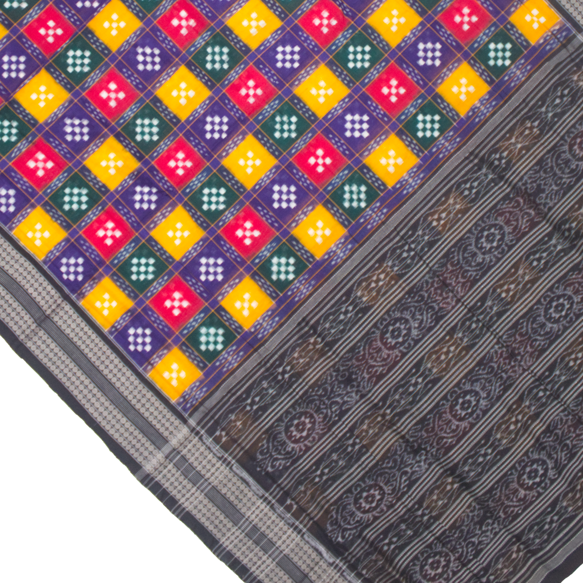 Black Multicolor Handloom Cotton Sambalpuri Saree.