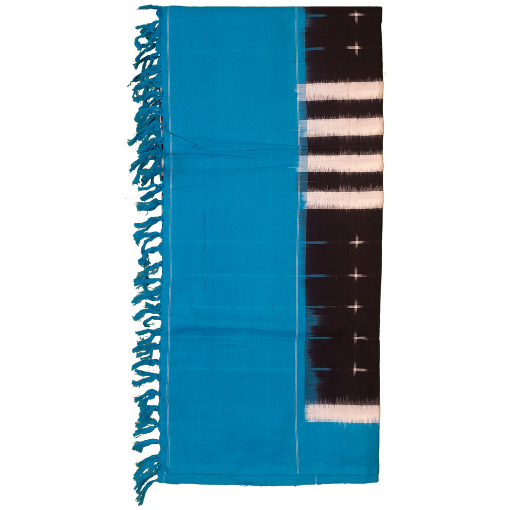 Jet Black & Peacock Blue Geometric Sambalpuri Single Ikat Cotton Dupatta
