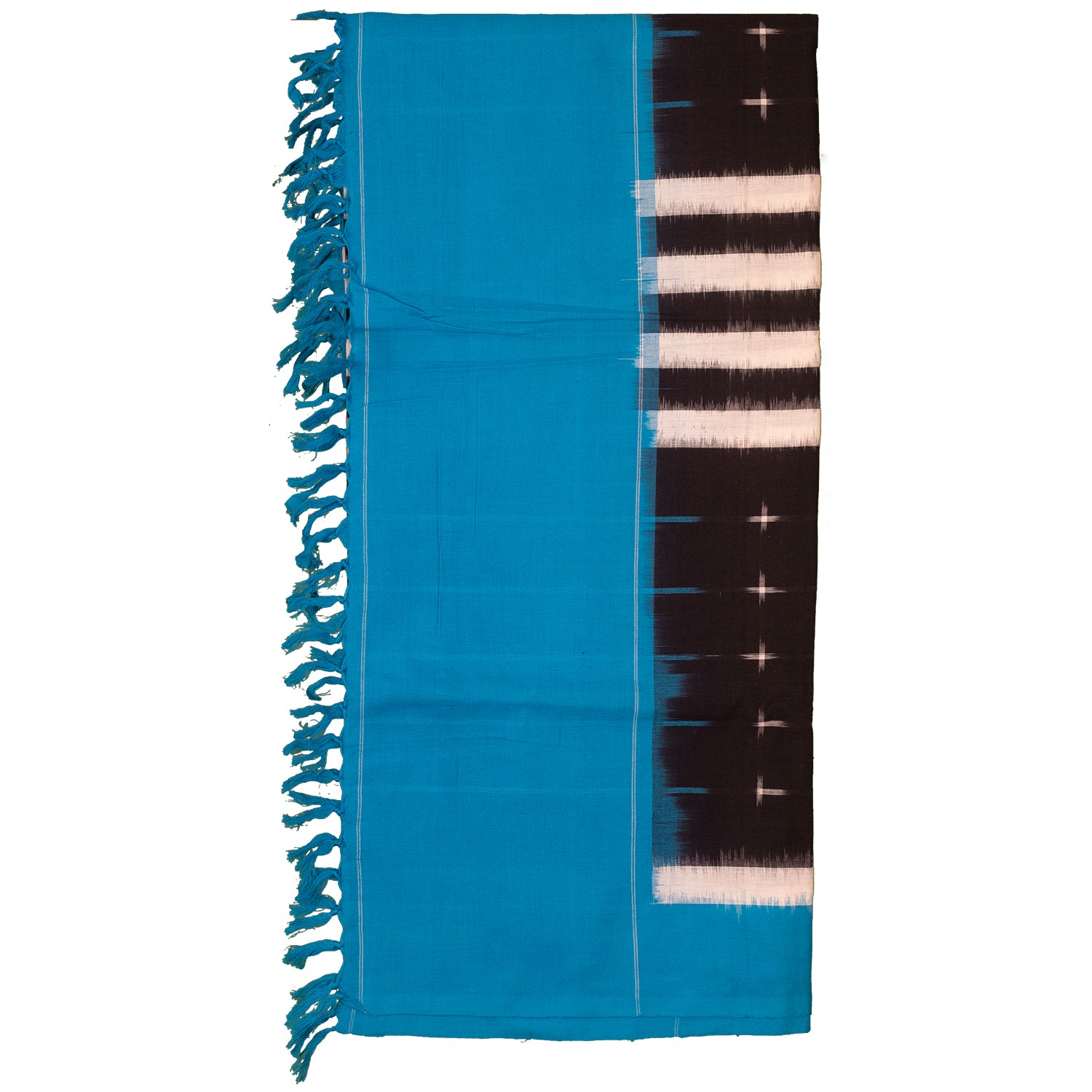Jet Black & Peacock Blue Geometric Sambalpuri Single Ikat Cotton Dupatta