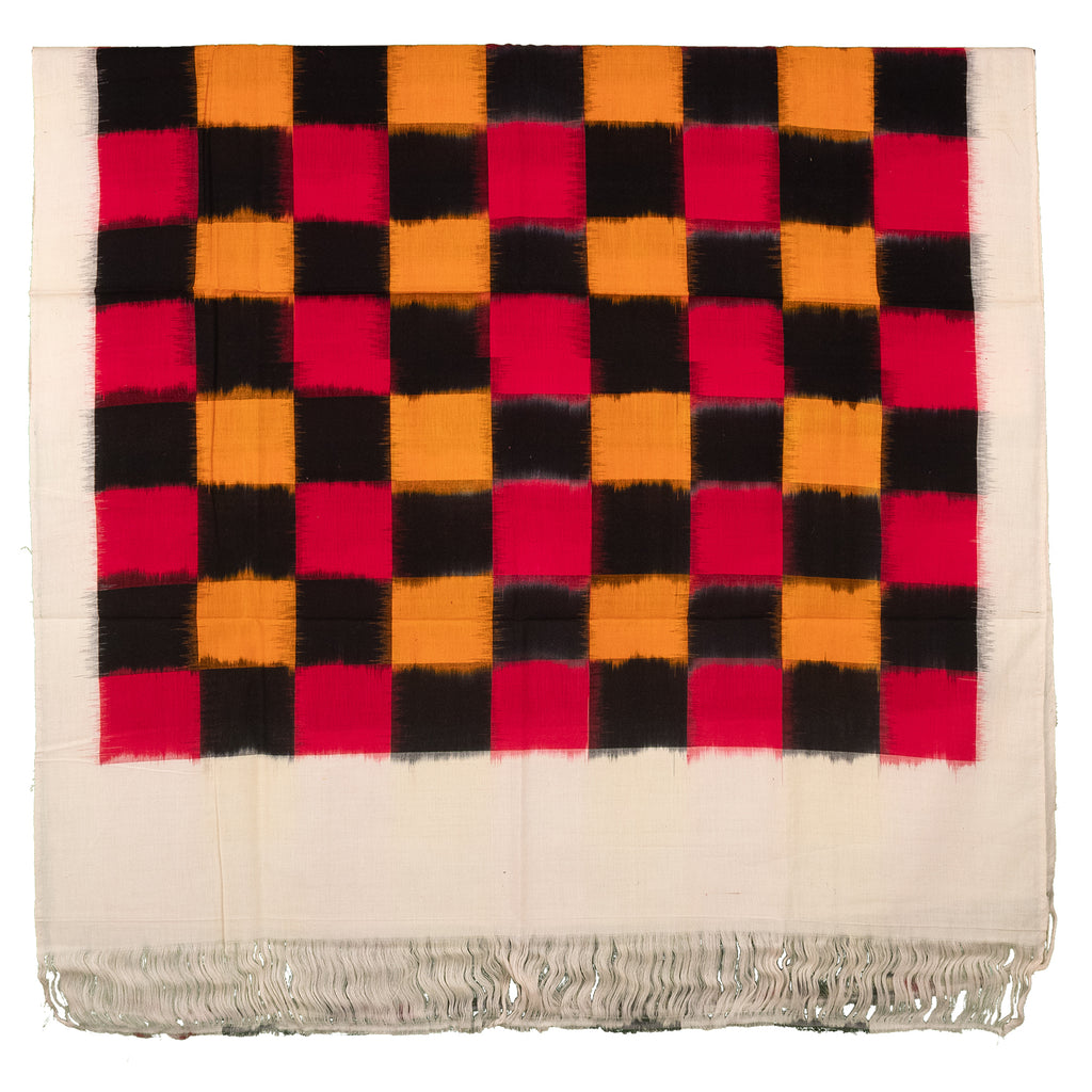 Jet Black & Madder Red Geometric Telia Rumal Double Ikat Cotton Dupatta