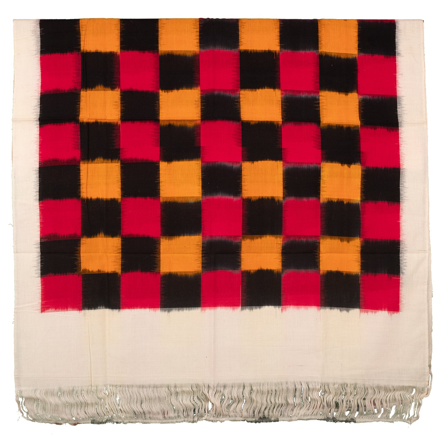 Jet Black & Madder Red Geometric Telia Rumal Double Ikat Cotton Dupatta