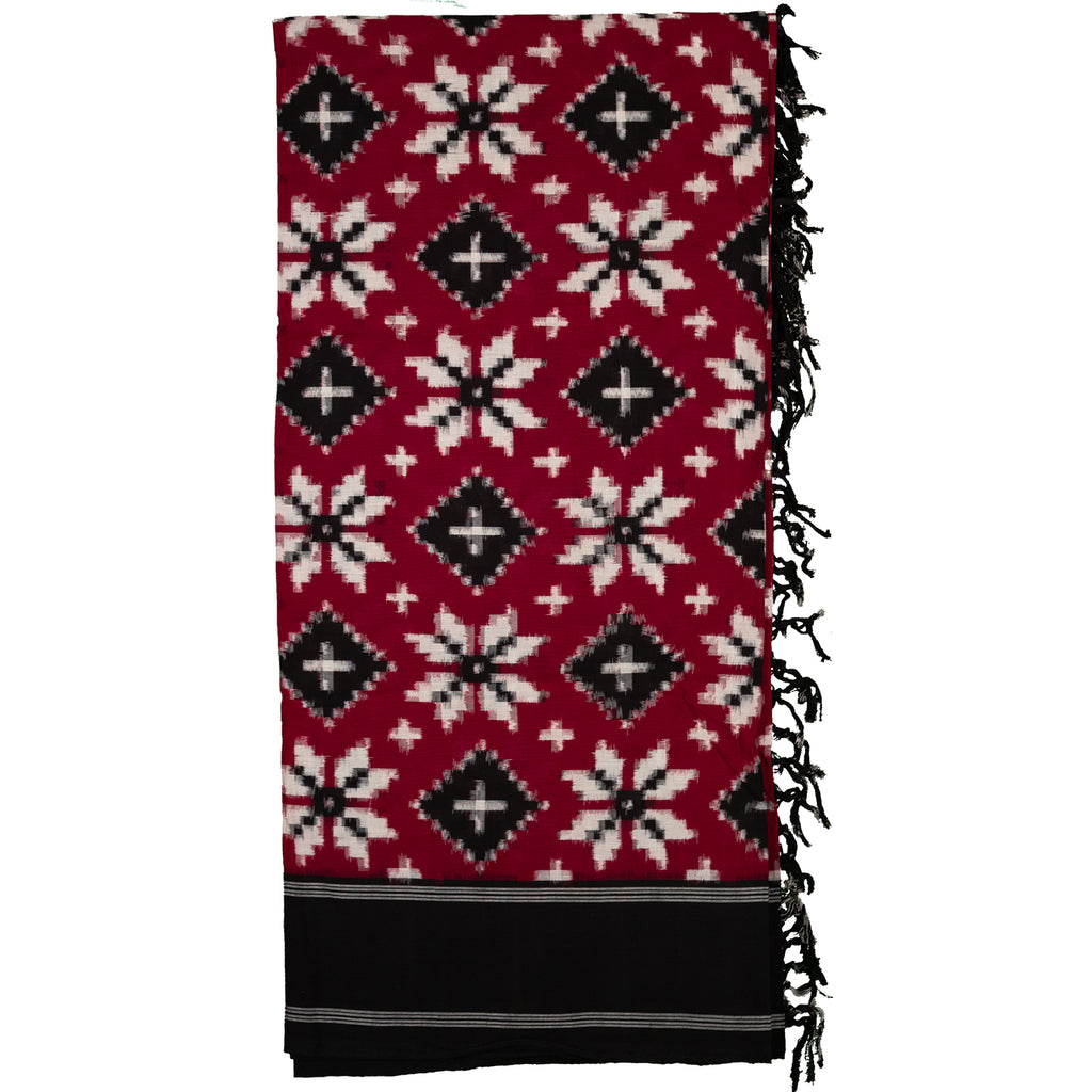 Maroon & Jet Black Floral Geometric Telia Rumal Double Ikat Cotton Dupatta