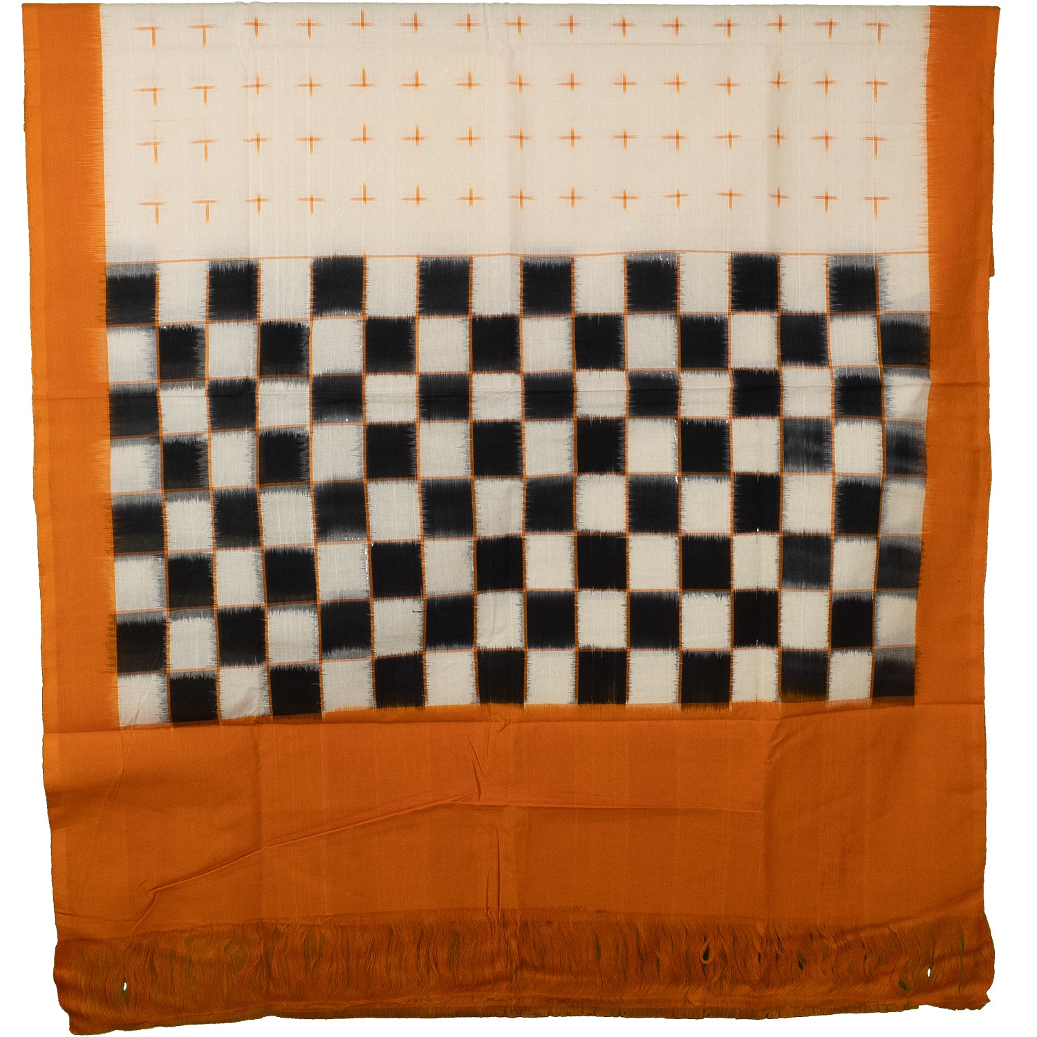 Ivory White & Mustard Yellow Geometric Telia Rumal Double Ikat Cotton Dupatta