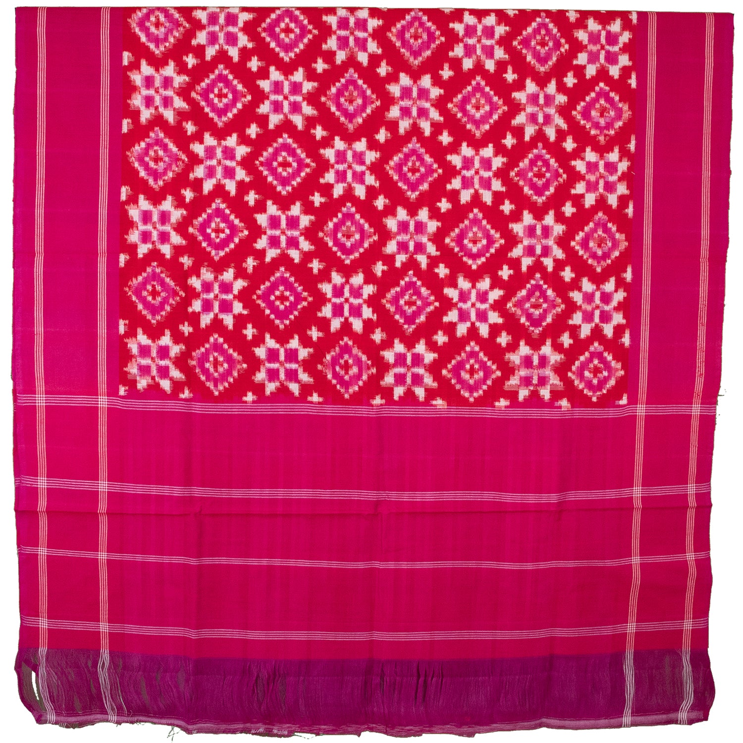 Pink Cotton Pochampally Double Ikkat Handloom Dupatta
