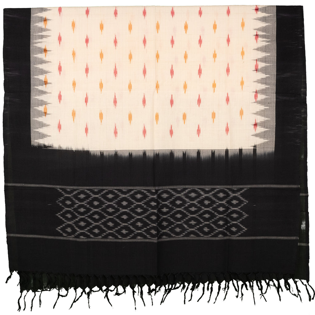 Black & Off White Geometric Sambalpuri Single Ikat Cotton Dupatta