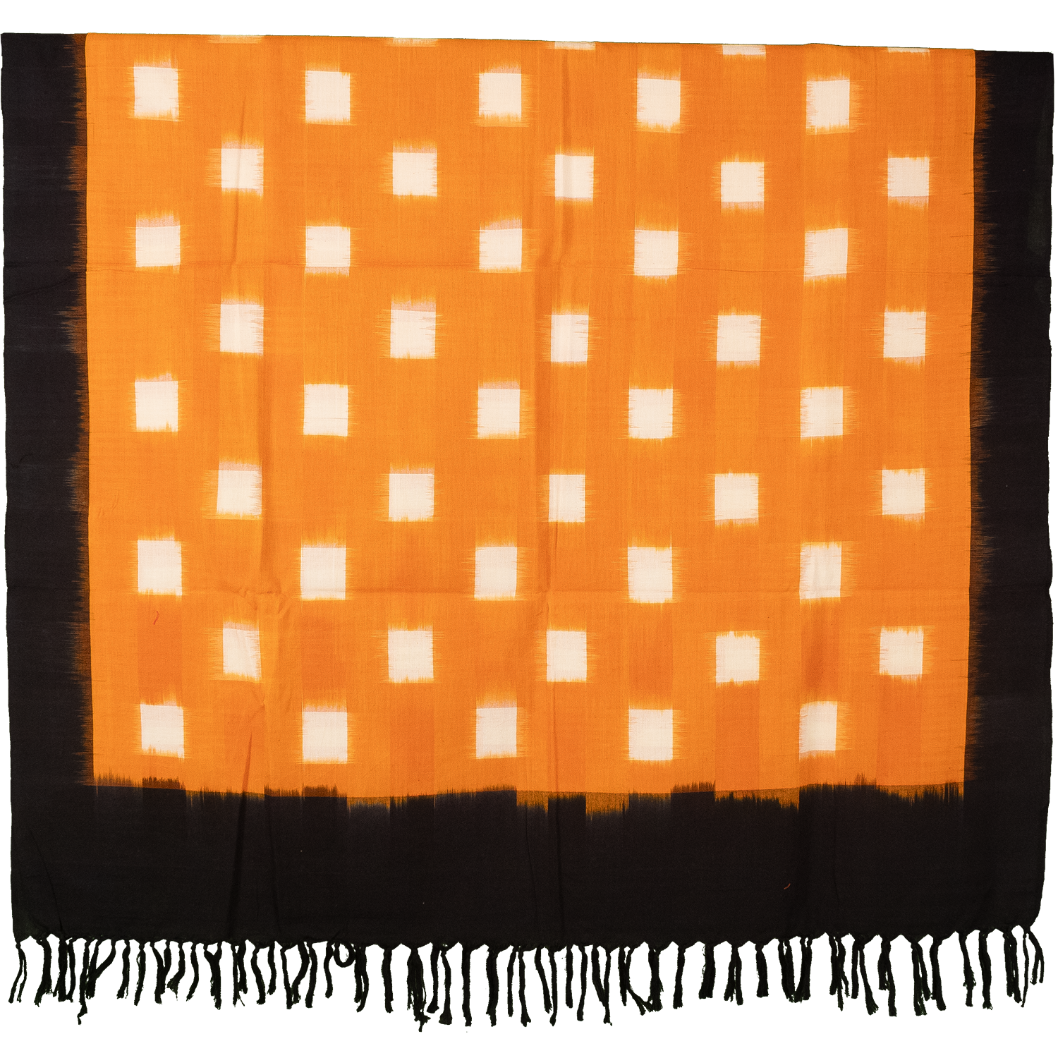 Saffron Orange & Jet Black Grid Geometric Pochampally Single Ikat Cotton Dupatta