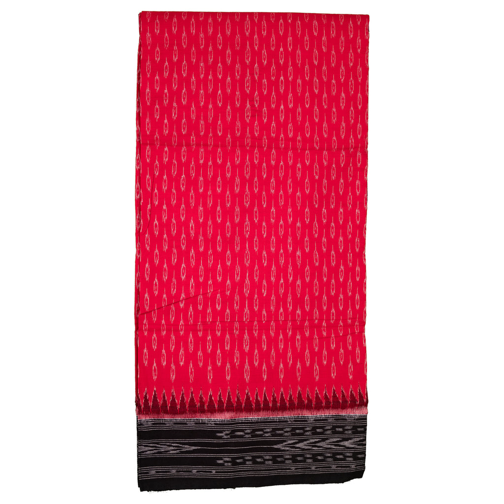 Crimson Red & Coal Black Traditional Sambalpuri Single Ikat Cotton Dupatta