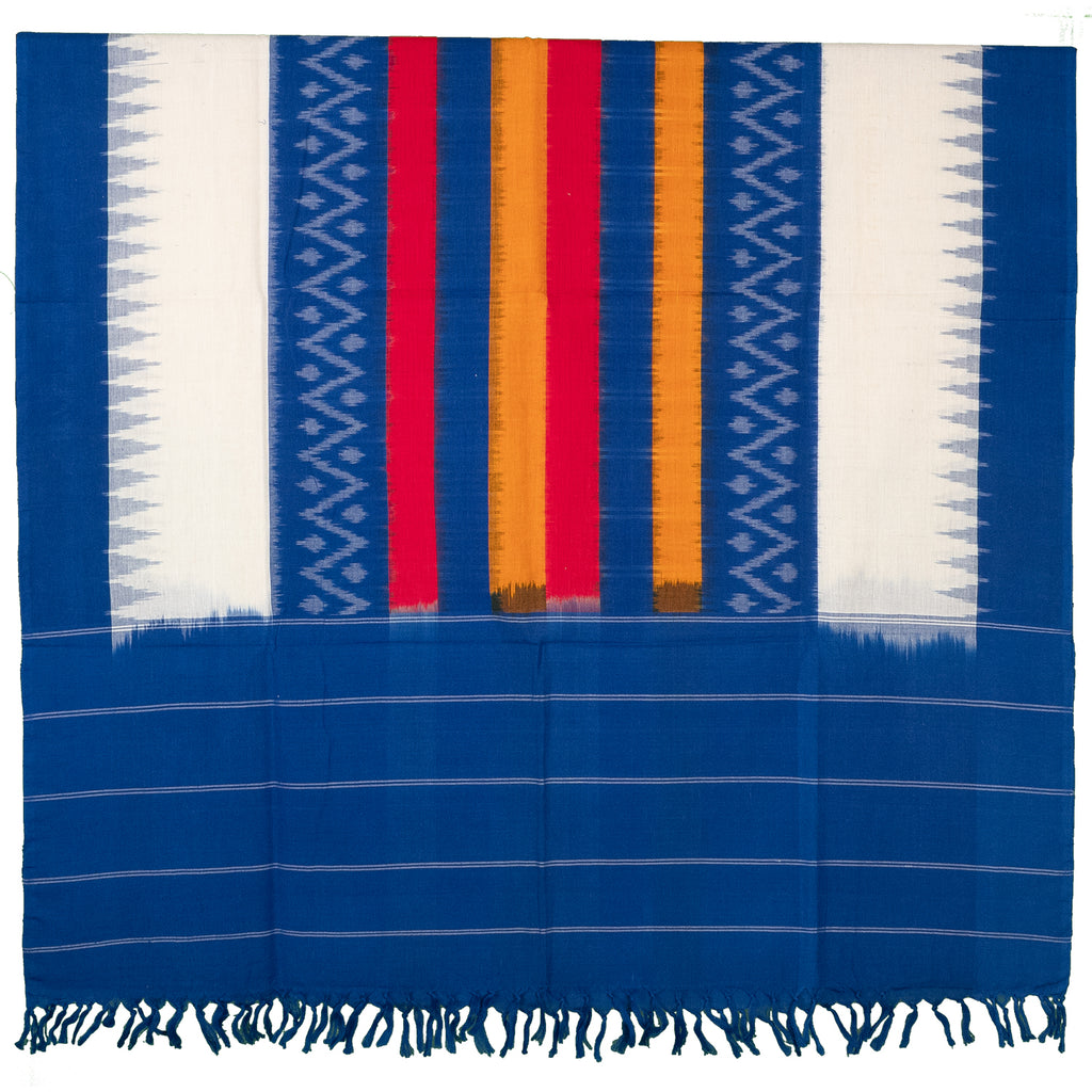 Cobalt Blue & Off-White Geometric Sambalpuri Single Ikat Cotton Dupatta
