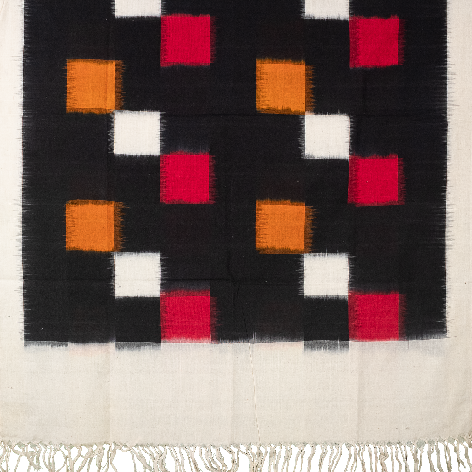 Jet Black & Madder Red Geometric Telia Rumal Double Ikat Cotton Dupatta