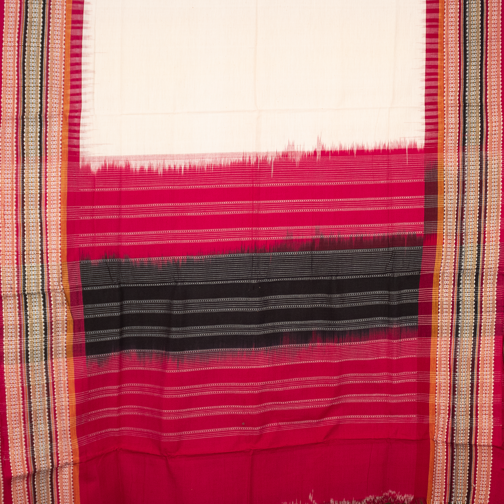Off-White & Maroon Red Striped Kotpad Single Ikat Cotton Dupatta