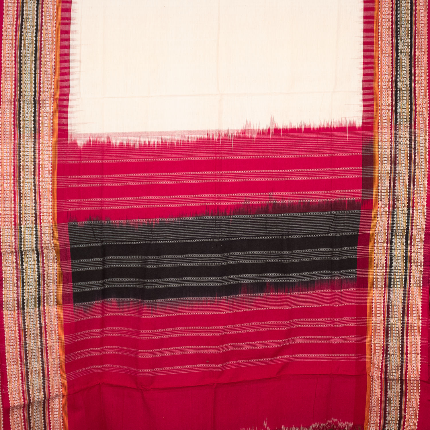 Off-White & Maroon Red Striped Kotpad Single Ikat Cotton Dupatta