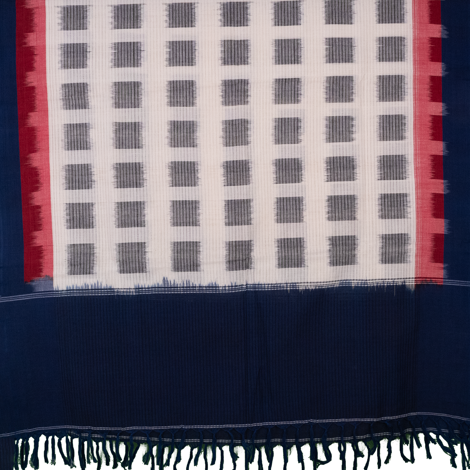Indigo Blue & Pristine White Grid Sambalpuri Single Ikat Cotton Dupatta