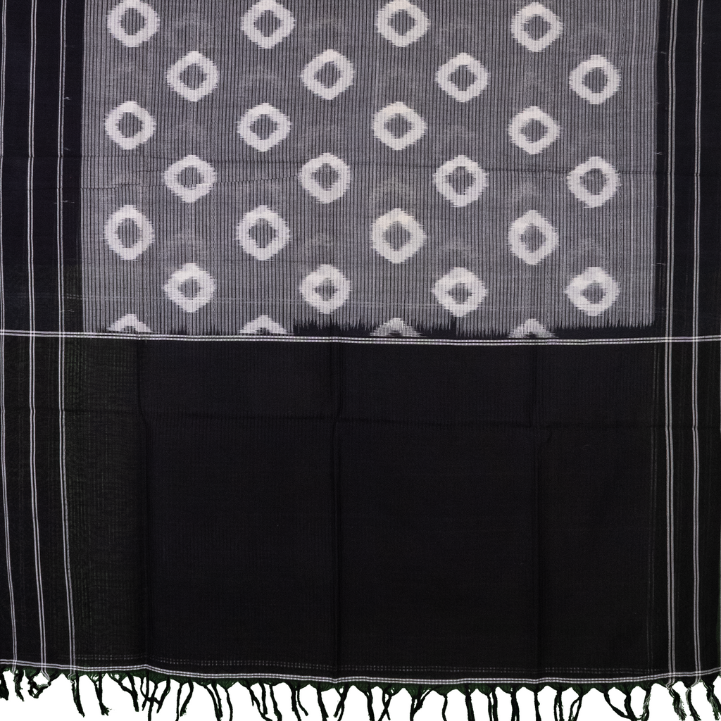Jet Black & Pristine White Geometric Sambalpuri Single Ikat Cotton Dupatta