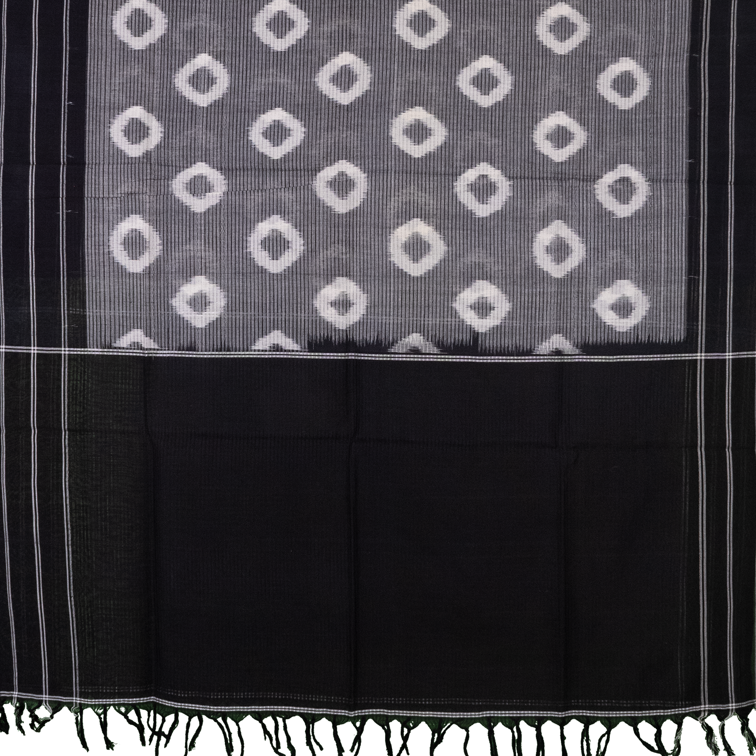 Jet Black & Pristine White Geometric Sambalpuri Single Ikat Cotton Dupatta