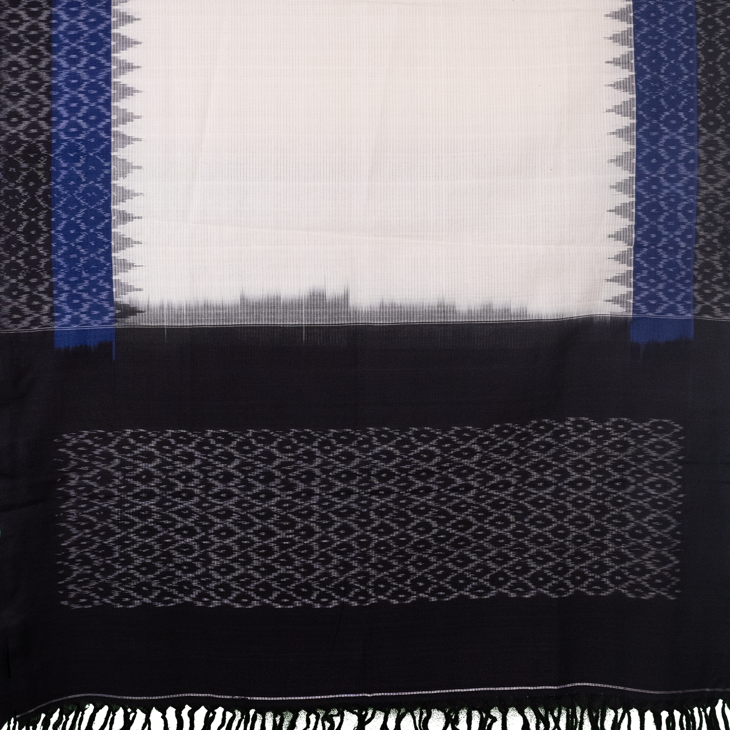 Off-White & Midnight Black Geometric Sambalpuri Single Ikat Cotton Dupatta