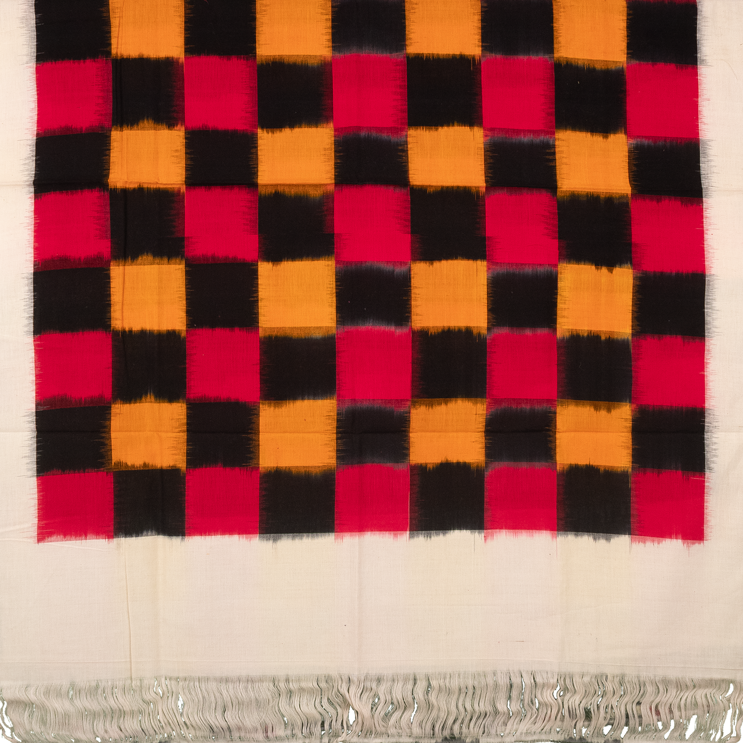 Jet Black & Madder Red Geometric Telia Rumal Double Ikat Cotton Dupatta