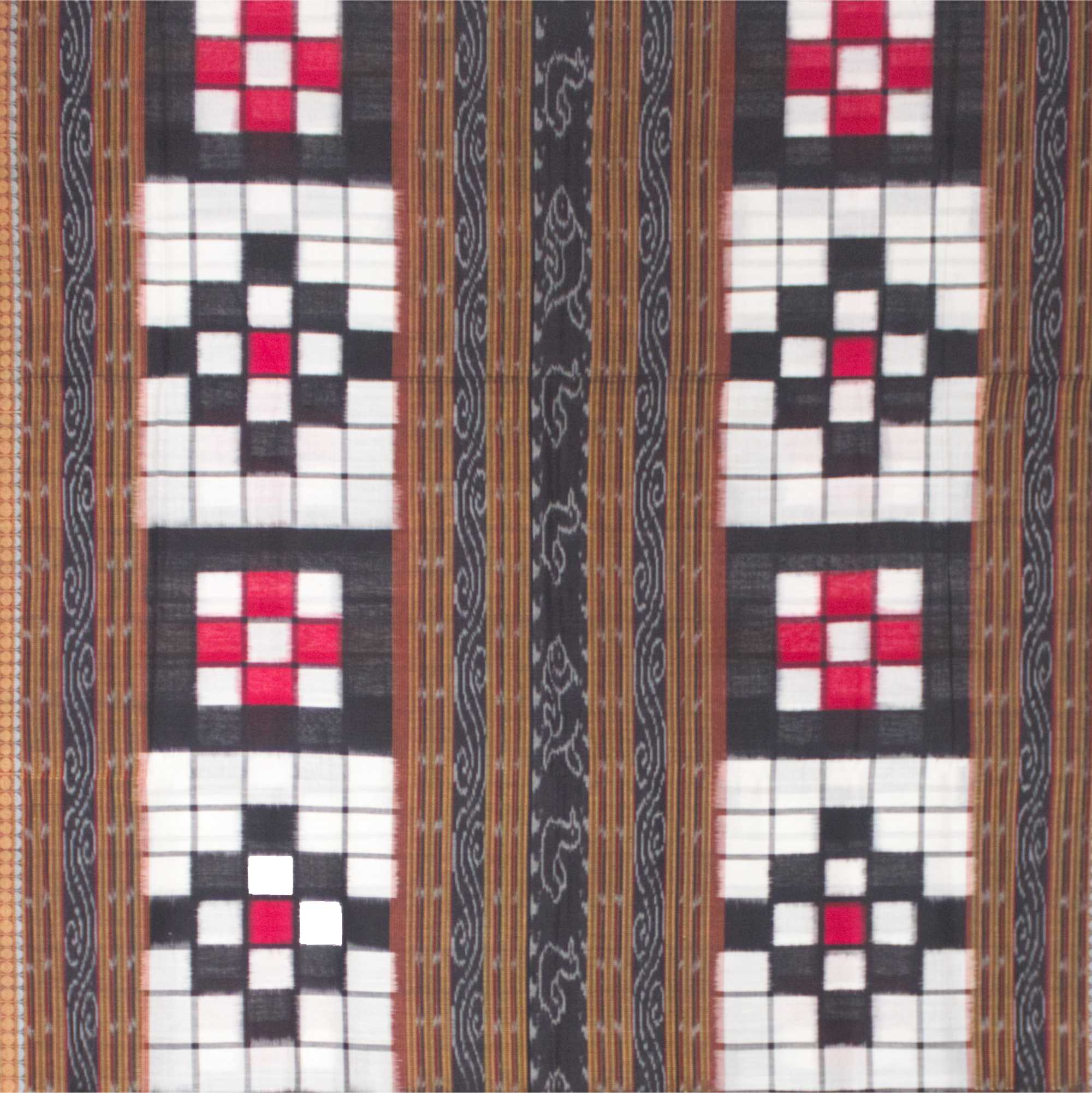 Jet Black & Crimson Red Geometric Checkerboard Bichitrapuri Double Ikat Cotton Saree