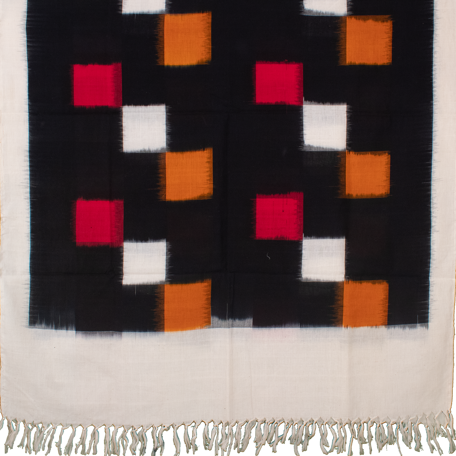 Jet Black & Madder Red Geometric Telia Rumal Double Ikat Cotton Dupatta