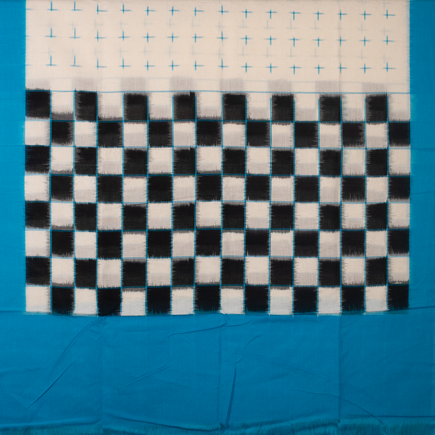 Feroza Blue & Coal Black Pasapalli Checkered Sambalpuri Single Ikat Cotton Dupatta