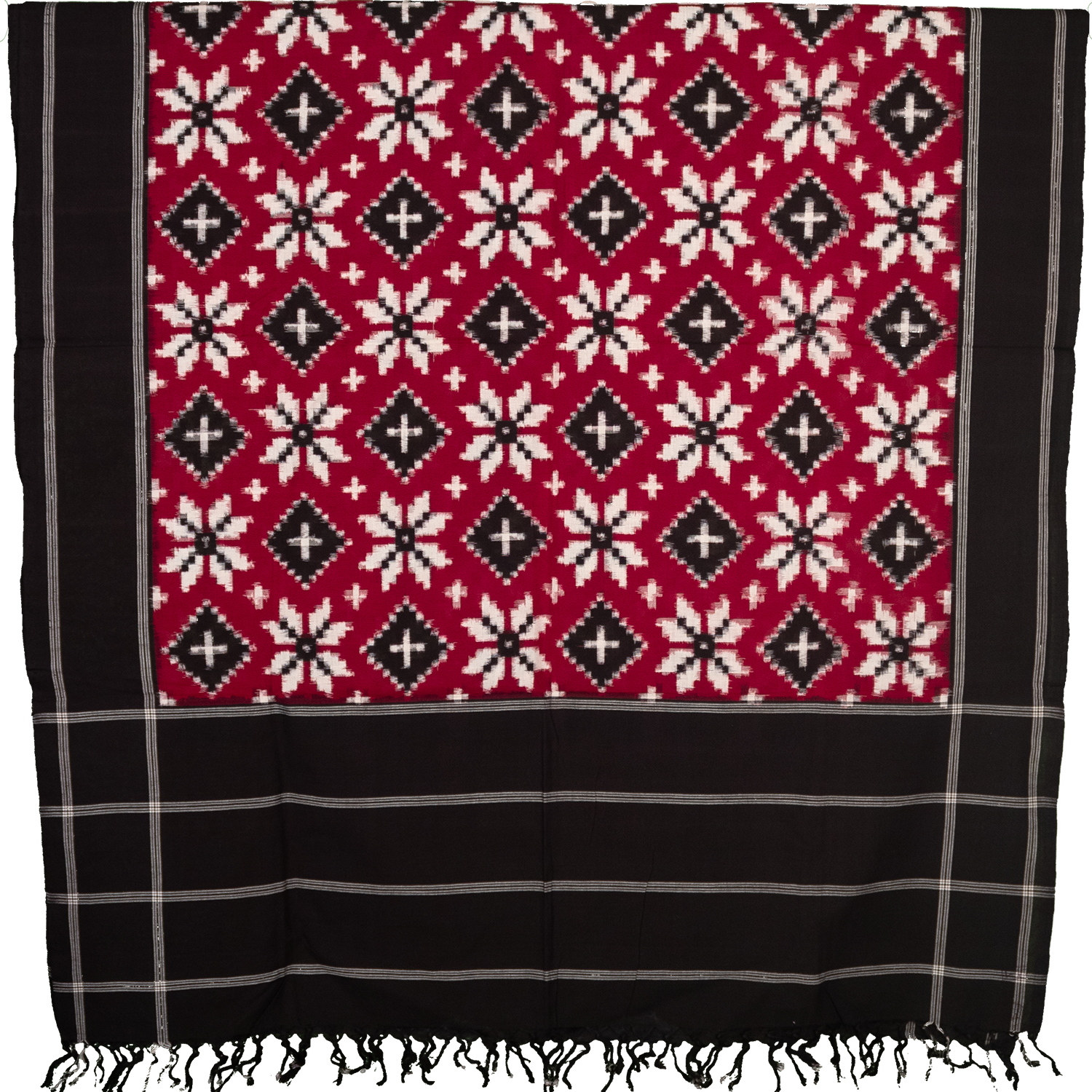 Red Cotton Pochampally Telia Rumal Double Ikkat Handloom Dupatta